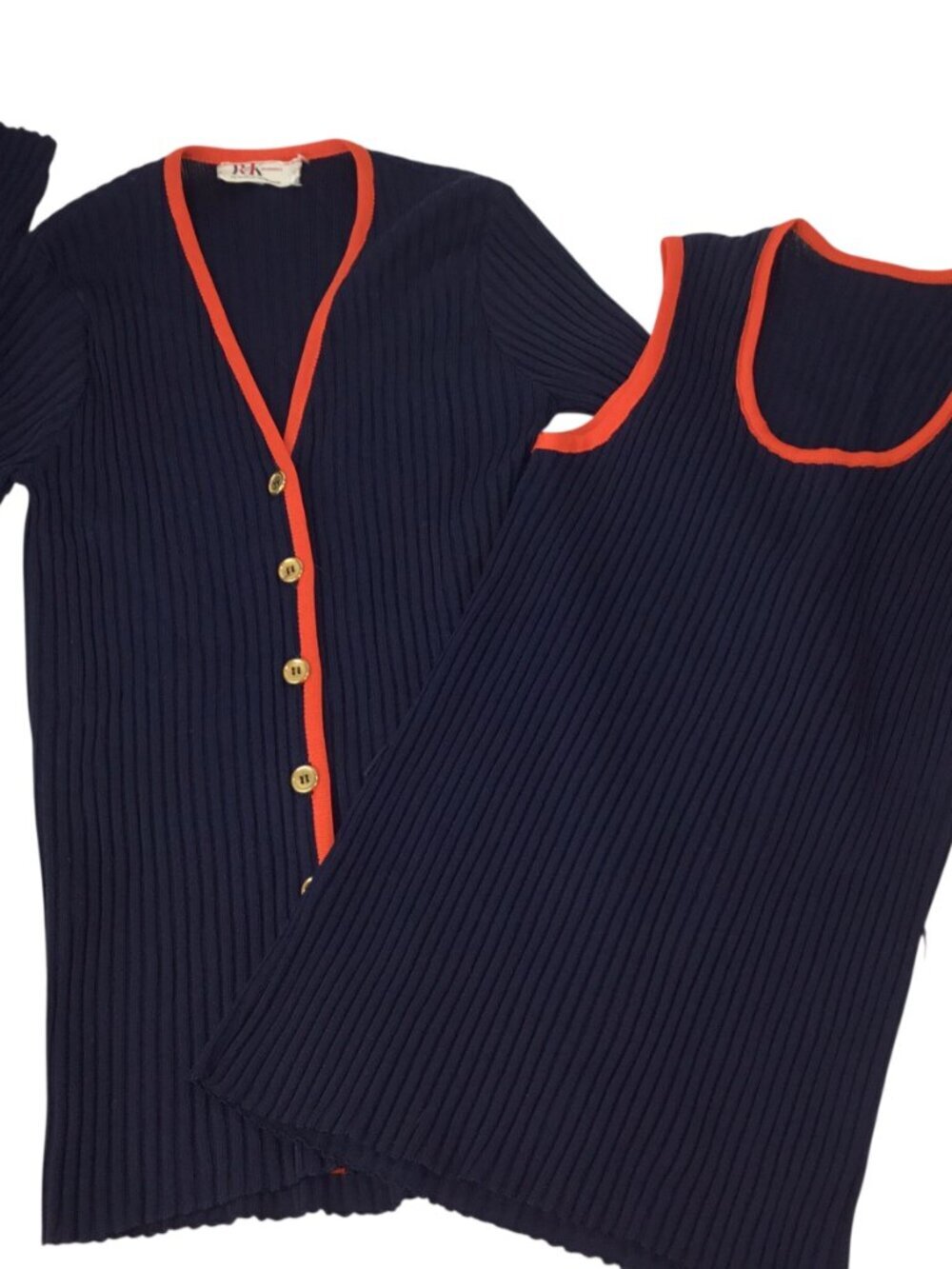 R & K Originals Vtg Twin Sweater Set Tank Cardigan Size 12 Ribbed Knit Nautical - Picture 9 of 11